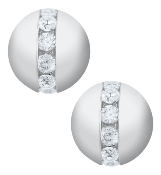 Sterling Silver 8mm Single Bead with Cubic Zirconia Cape Cod Stud Earrings