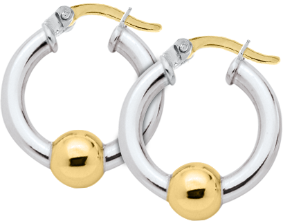 Sterling Silver and 14KT Yellow Gold 20mm Single Bead Cape Cod Hoop Earrings