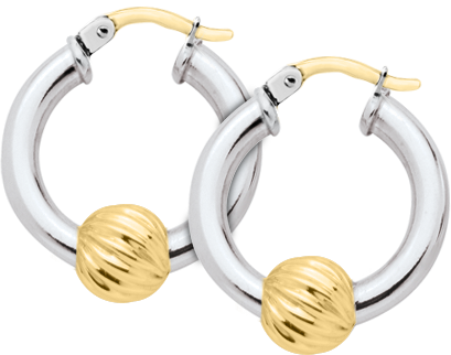 Sterling Silver and 14KT Yellow Gold 20mm Single Twisted Bead Cape Cod Hoop Earrings