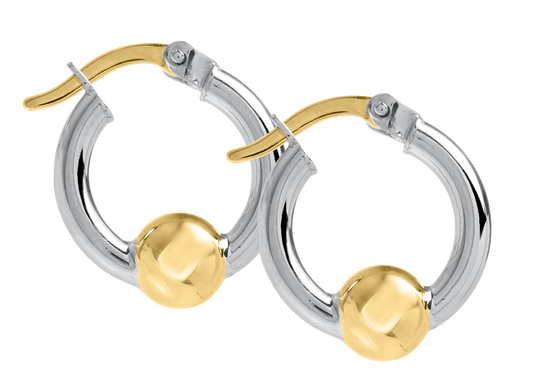 Sterling Silver and 14KT Yellow Gold 15mm Single Bead Cape Cod Hoop Earrings