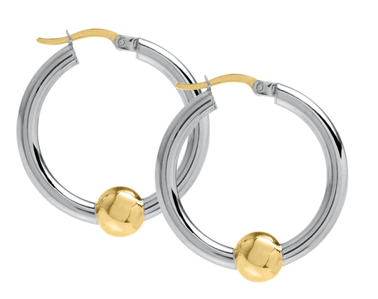 Sterling Silver and 14KT Yellow Gold 26mm Single Bead Cape Cod Hoop Earrings