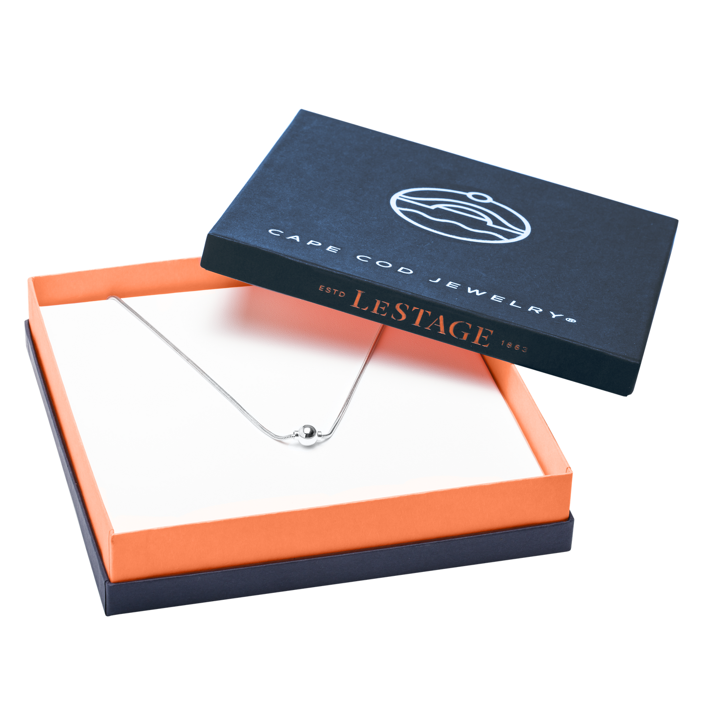 Sterling Silver Single Bead with Genuine Cubic Zirconia  Cape Cod Necklace with Omega Chain