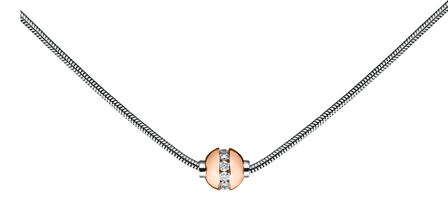 Sterling Silver and 14KT Rose Gold with Genuine Diamond Single Bead Cape Cod Necklace with Snake Chain .33 TCW