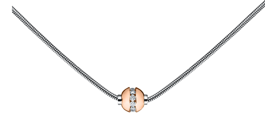 Sterling Silver and 14KT Rose Gold with Genuine Diamond Single Bead Cape Cod Necklace with Snake Chain .33 TCW