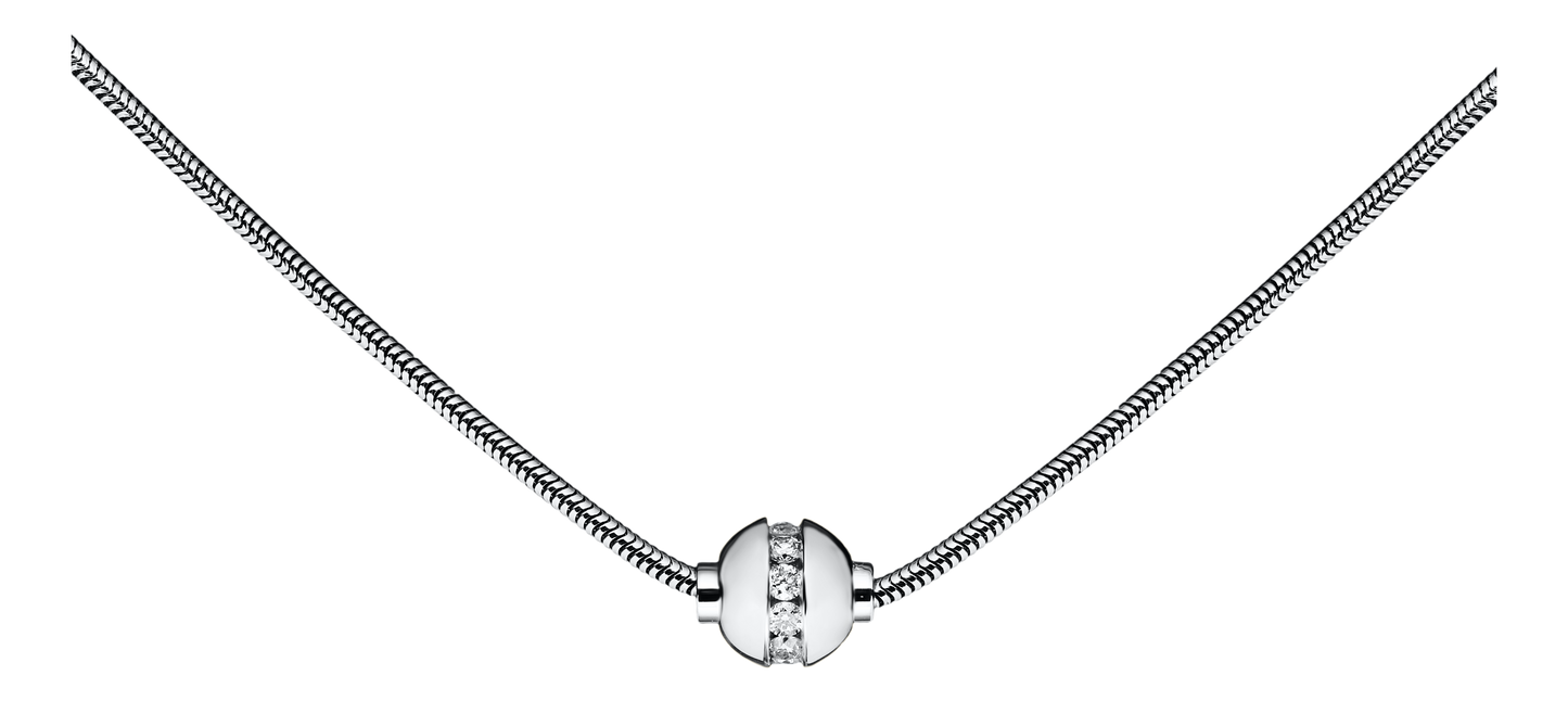 Sterling Silver Single Bead with Genuine Cubic Zirconia  Cape Cod Necklace with Snake Chain