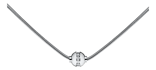 Sterling Silver Single Bead with Genuine Cubic Zirconia  Cape Cod Necklace with Snake Chain
