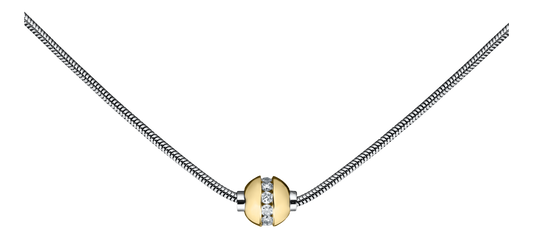 Sterling Silver and 14KT Yellow Gold with Genuine Diamond Single Bead Cape Cod Necklace with Snake Chain .33 TCW