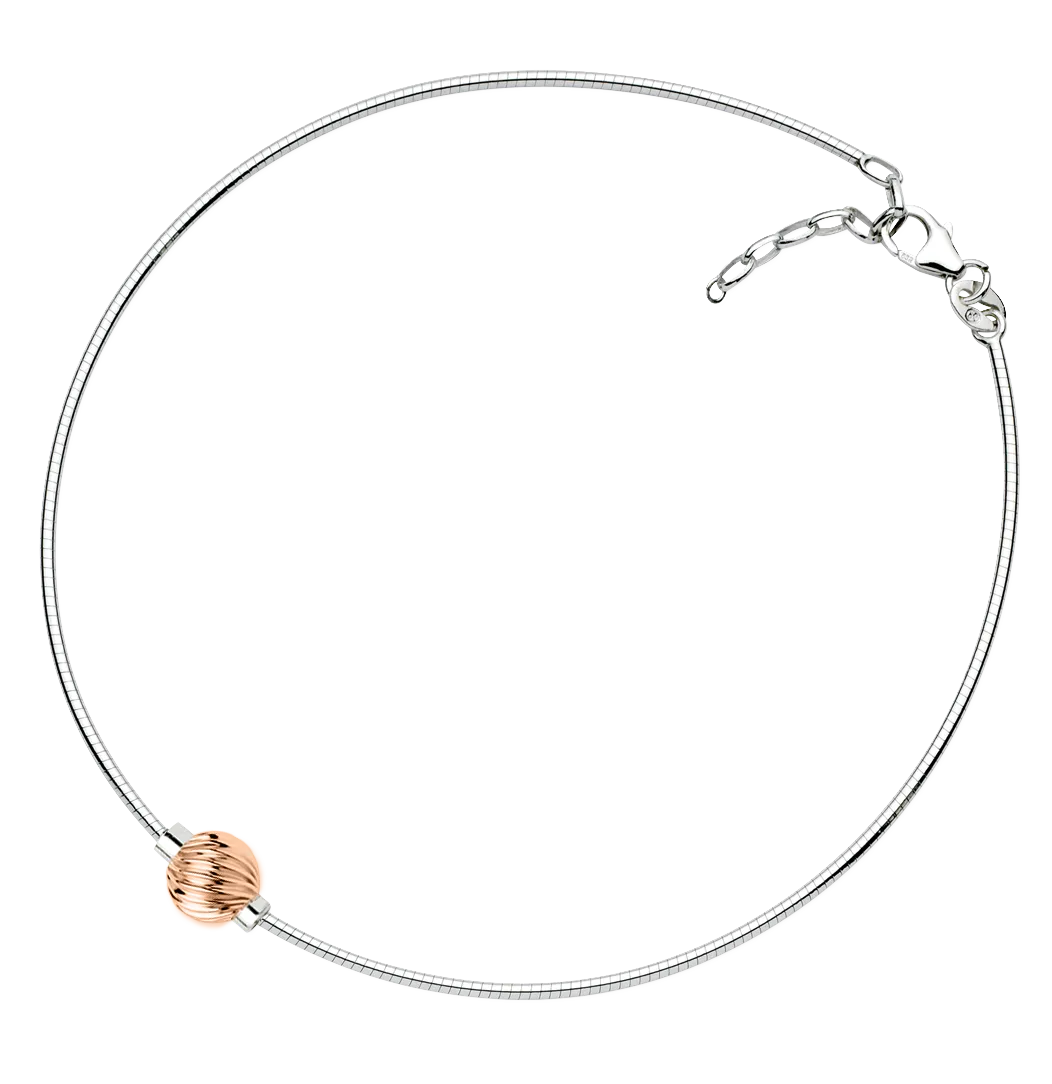 Sterling Silver and 14KT Rose Gold  Single Bead Cape Cod Anklet with Snake Chain