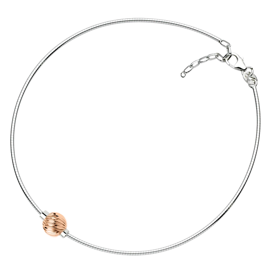 Sterling Silver and 14KT Rose Gold  Single Bead Cape Cod Anklet with Snake Chain