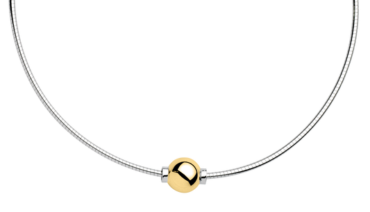 Sterling Silver and 14KT Yellow Gold  Single Bead Cape Cod Necklace with Omega Chain