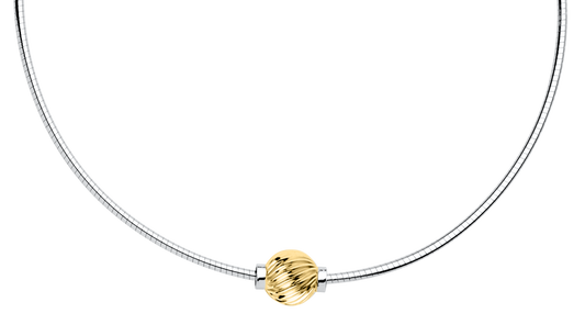 Sterling Silver and 14KT Yellow Gold  Single Twisted Bead Cape Cod Necklace with Omega Chain