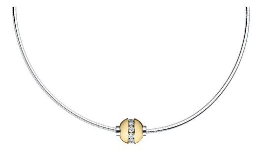 Sterling Silver and 14KT Yellow Gold with Genuine Diamond Single Bead Cape Cod Necklace with Omega Chain .33 TCW